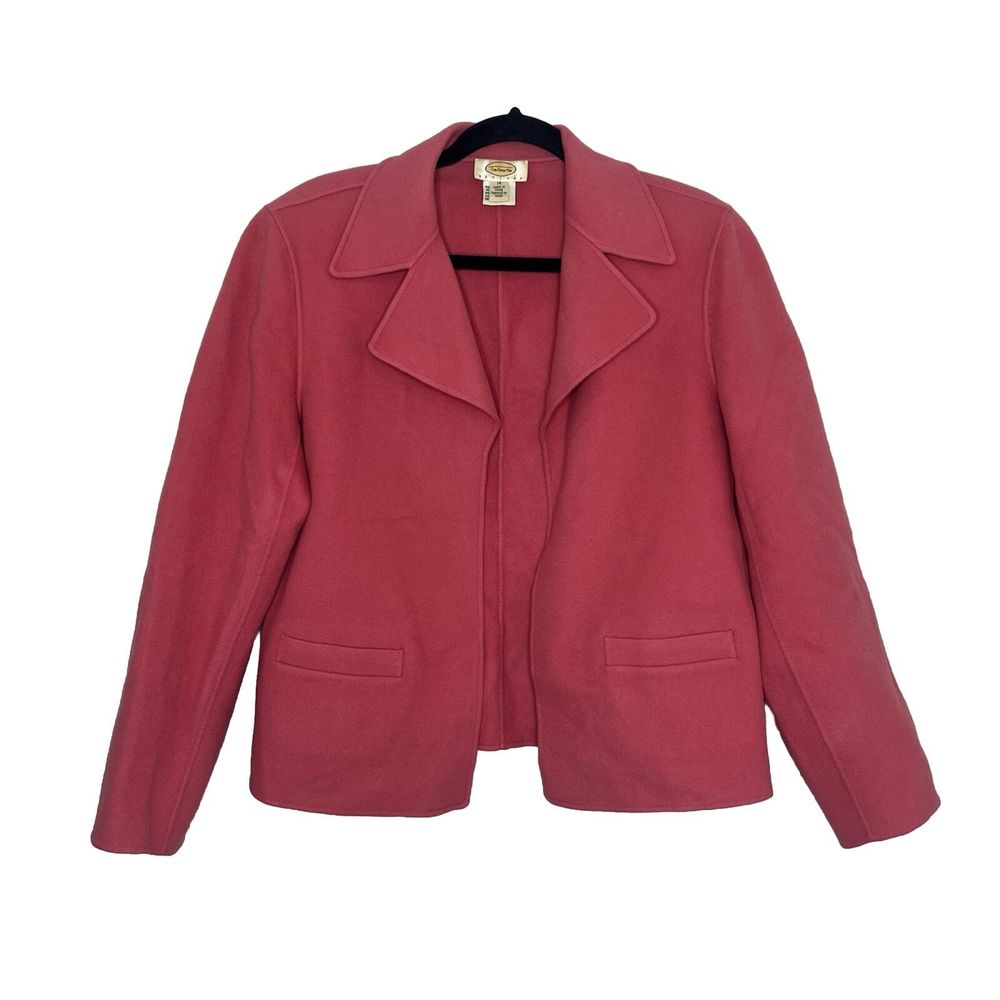Talbots Jacket Blazer Women's 14 Pink Wool Open Front Preppy Workwear Classic